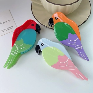 Pinza per Capelli in Acetato a Forma di Pappagallo Fatta a Mano Design Animale Colorato Grande Accessorio per Capelli Donna