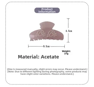 Detailed size specifications of light purple acetate hair claw clip with pearl BeBe logo