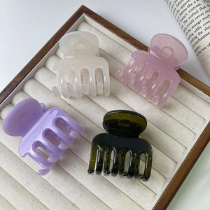 French style glossy hair claw clips set in beige, pink, purple and dark green morandi colors