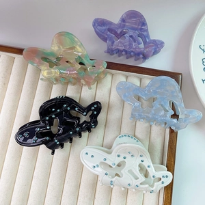 Elegant Acetate Butterfly Hair Claw Clip Rhinestone Hollow Out Large Shark Clip For Women Marble Pattern Hair Accessory