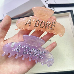 Summer rhinestone acetate hair claw clips in iridescent pink and purple colors