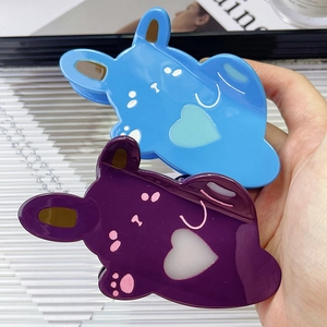 Süße Acetat-Hasen-Haarklammern in Blau und Lila mit Herzmustern und Cartoon-Gesicht-Design