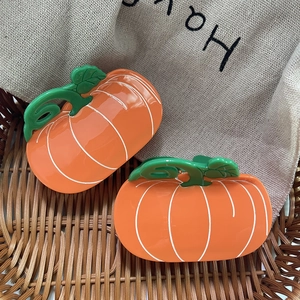 Pince à Cheveux Créative en Acétate Forme de Citrouille Personnalisée Halloween Orange Accessoire de Coiffure Femme