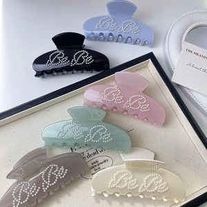 Ballet Style Acetate Hair Claw Clip With Artificial Pearl BeBe Letter Elegant Shark Clip For Women Hair Styling Accessories