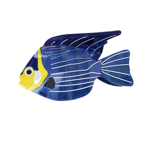 Deep blue tropical fish hair claw clip made of acetate with realistic ocean fish details