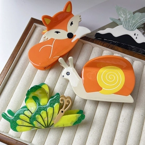 Pinces à cheveux mignonnes en acétate avec motifs d'escargot de papillon et de renard