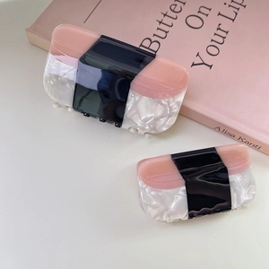 Elegant marble texture acetate sushi hair claw clips set in pink and black colors