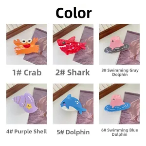 Collection of various colorful ocean themed animal hair claws in 2x3 grid display