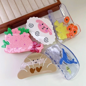Lot de pinces à cheveux en acétate avec motifs croissant, mouton et baleine bleue