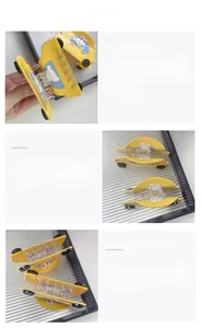 Detail showing the yellow cartoon car hair claw clip with cute rabbit patterns