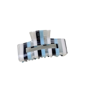 Pince à cheveux rectangulaire moyenne avec rayures verticales bleues et blanches élégantes