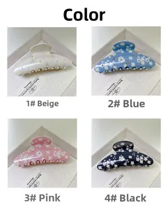 Détails de pinces à cheveux à fleurs en beige, bleu, rose et noir avec strass