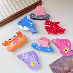 Creative Ocean Animal Acetate Hair Claw Clips Shark Dolphin Crab Conch Shaped Unique Hair Accessories For Women Hair Clips