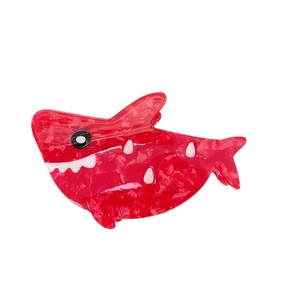 Pink marbled acetate shark hair claw clip with creative ocean animal design for women