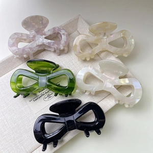 French Vintage Cellulose Acetate Bow Hair Claw Clip For Women Elegant Hollow Marble Pattern Shark Clip Hair Styling Tool
