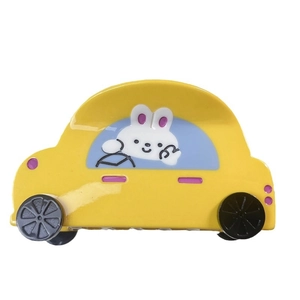 Cute yellow car hair claw clip with cartoon bunny driver made of glossy acetate material