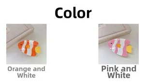 Details von zwei süßen Fisch-Haarklammern in orange-weißen und rosa-weißen Streifen