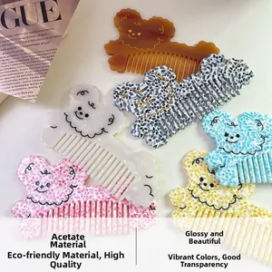 Peignes à cheveux en acétate en forme d'ours mignon avec divers motifs pour femmes