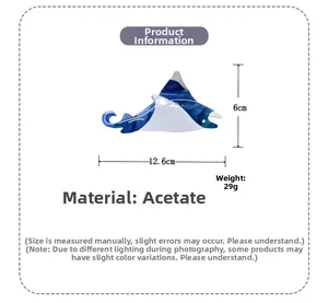 Dimensions détaillées de la pince à cheveux raie en acétate bleu de 12,6 cm