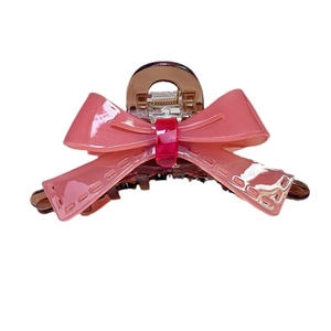 Pince à cheveux élégante à double nœud rose corail en résine d'acétate de haute qualité