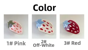 Détails des pinces à cheveux fraises en rose, crème et rouge avec strass décoratifs