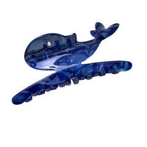 Ocean whale hair claw clip in blue marble acetate finish for elegant French updos