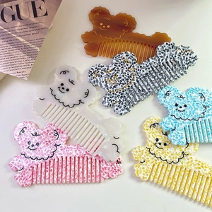 Peignes à cheveux en acétate en forme de chien avec six motifs floraux variés