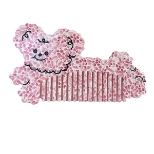 Peigne de poche en acétate marbré rose en forme de chien mignon pour voyage femme