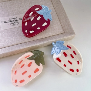 Pince à Cheveux en Acétate Fraise Douce Forme de Fruit Strass Pince Crabe Fait à la Main Accessoires Cheveux Femme