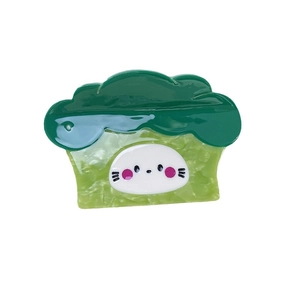 Pince à cheveux brocoli en acétate de cellulose avec motif mignon de visage souriant