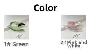 Detailed view of swallow hair claws in green and pink acetate with bird-shaped design