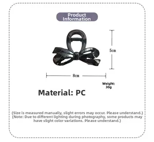 Détails de la pince à cheveux noire avec dimensions 8cm x 5cm et matériau PC résistant