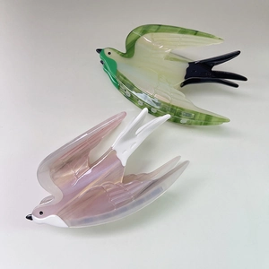 Elegant swallow hair claw clips in green and pink gradient acetate for women's hairstyling
