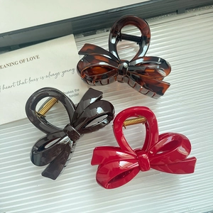 Lot de 3 pinces à cheveux épaisses en résine en forme de nœud, écaille et couleurs unies