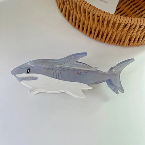Elegant shark-shaped acetate hair claw clip in grey and white for women's hairstyling