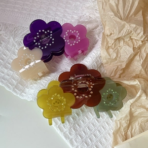 Lot de 6 pinces à cheveux fleurs en acétate de luxe avec perles et strass colorés
