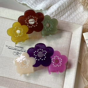 Pince à Cheveux Élégante en Acétate Fleur avec Strass et Künstliche Perles d'Imitation Douces Barrettes Accessoires Cheveux Femme