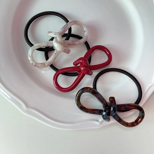 Three-piece set of 5mm thick elastic hair ties with acetic acid resin bow decorations