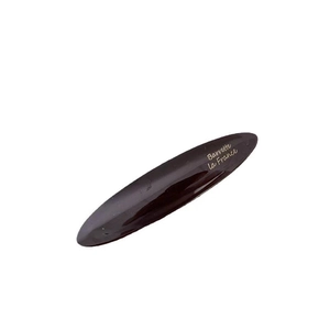 Minimalist oval tortoiseshell hair clip with golden Barrette la France logo in dark brown