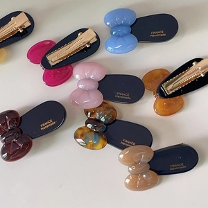 Süße bunte Schleife Haarklammern aus Acetat mit Goldlabel handgefertigt für Damen
