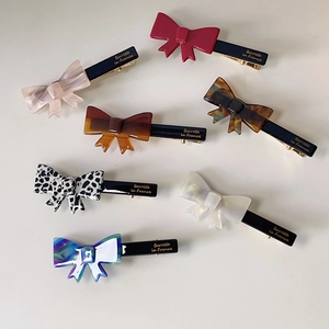 French Retro Acetate Bowknot Hair Clip Sweet Handmade Gold Label Duckbill Clip Fashion Hair Accessories For Women Girls