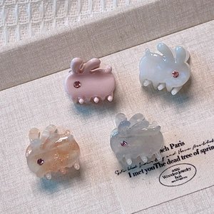 Cute bunny hair claw clips with rhinestones in pink, white, amber and blue, set of four