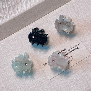 Mini rabbit hair clips with sparkling pink rhinestones and pearlescent finish set
