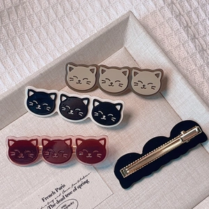 Lot de barrettes à cheveux mignonnes trois chats en acétate, beige, noir et rouge