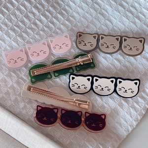 Lot de 5 barrettes à cheveux en acétate motif chat de dessin animé au design doux à trois chatons