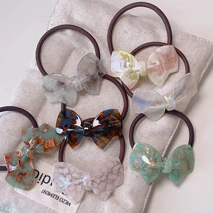 Elegant Acetate Bow Hair Tie Marble Tortoise Shell Texture Handmade High Elasticity Hair Band Sweet Hair Accessories