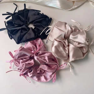 French Ballet Style Satin Ribbon Bow Scrunchie Sweet Elegant Hair Ties For Women Girls Ponytail Holder Hair Accessories