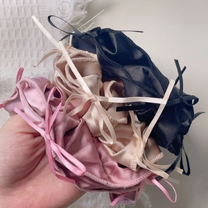 French style satin ribbon bow scrunchies in pink, beige, and black for elegant hairstyling