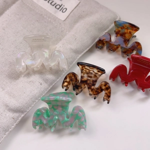 Lot de 5 pinces à cheveux en acétate motifs nacre, tortue et marbre avec lettrage doré