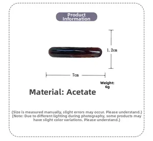 Detail view of tortoiseshell acetate hair clip showing 7cm length and 1.2cm width dimensions